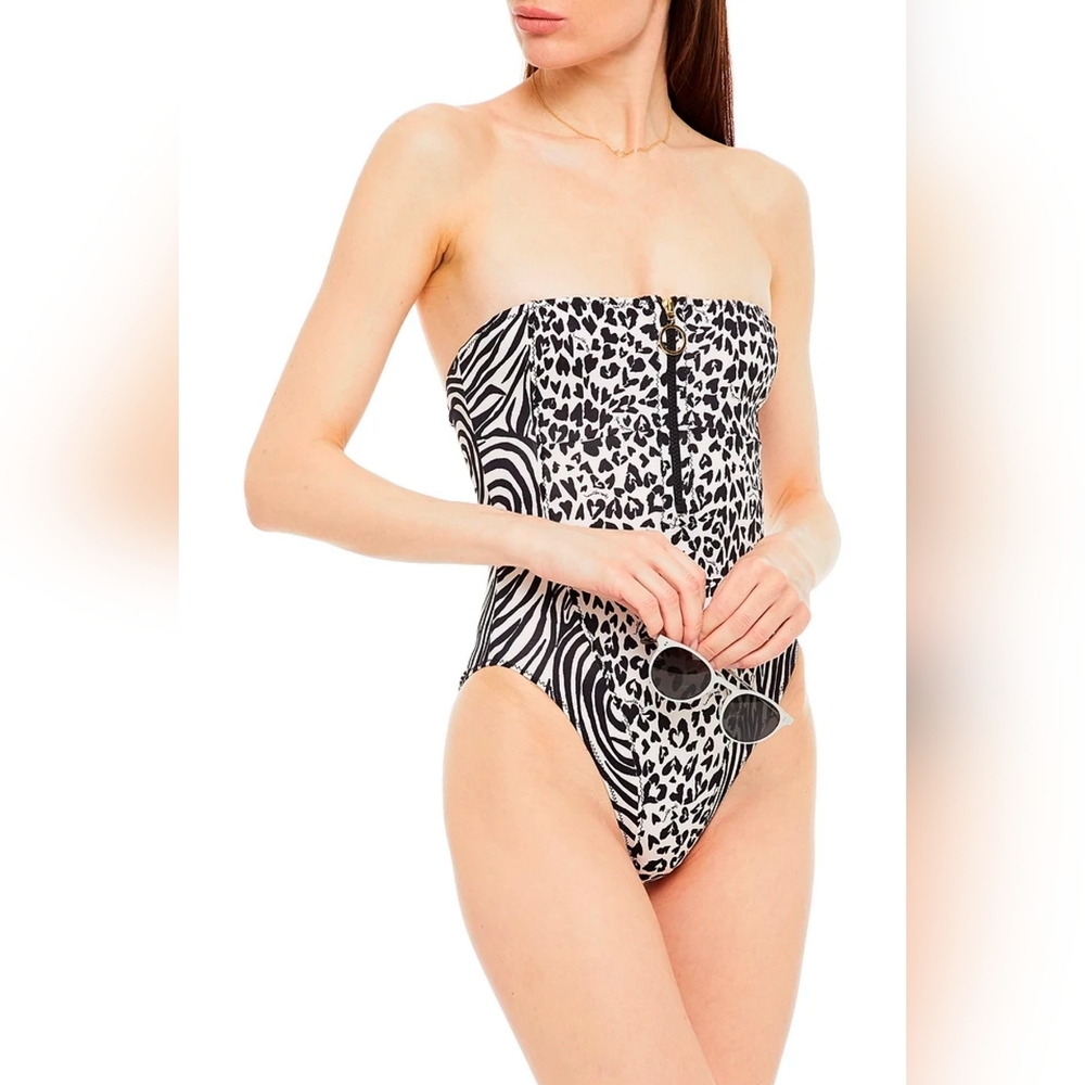 Stella MCCARTNEY zip-detailed printed bandeau swimsuit
